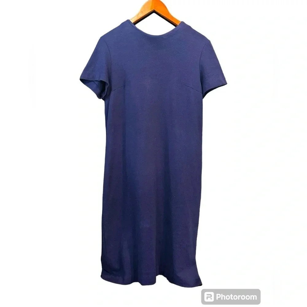 Vintage blue knit midi length dress with belt.